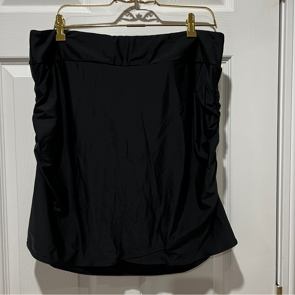 Swim Skirt With Built-In Liner Side Rushed Details Plus Size 2XL Black Modest